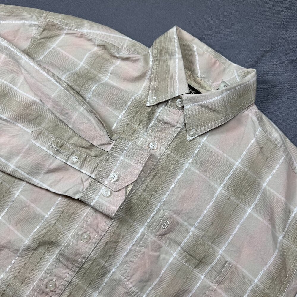 Stetson Men's Large Western Button Down Shirt Pink/Tan Plaid Long Sleeve Cotton